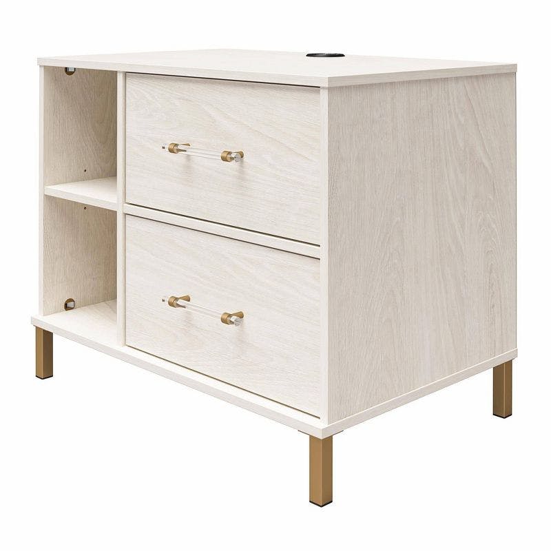 Kalissa White Oak and Gold 2-Drawer Nightstand with Wireless Charger
