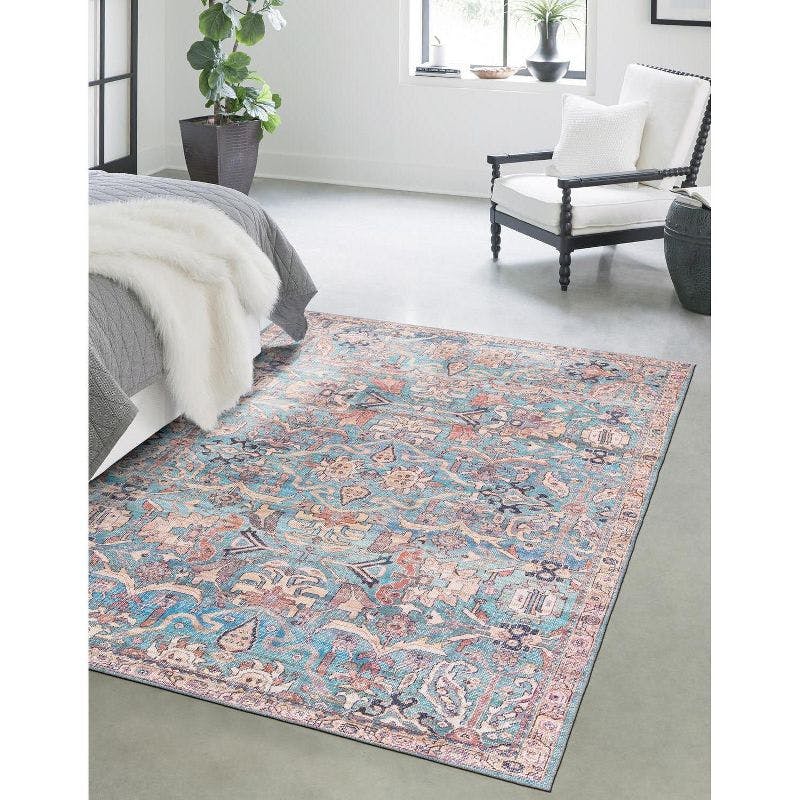Nostalgia Octagon Pink Easy-Care Synthetic Area Rug