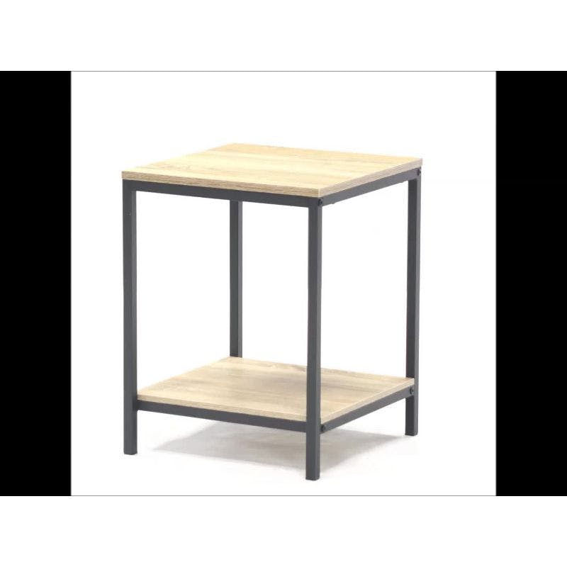 Charter Oak and Black Metal Rectangular Side Table with Shelf