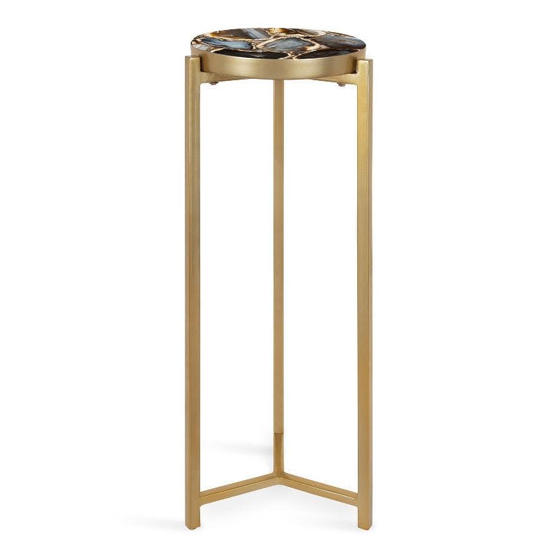 Elegant Gold Metal and Black Agate Drink Table, 11.5" x 25.5"
