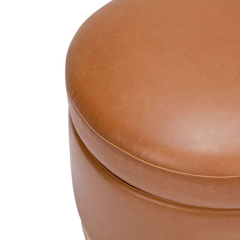 Naka 21.75'' Vegan Tan Leather Storage Ottoman with Light Wood Base