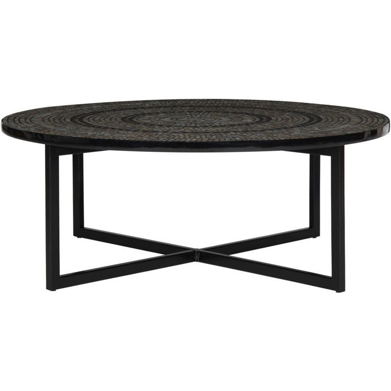Cheyenne 40'' Round Black Wood & Metal Mosaic Coffee Table
