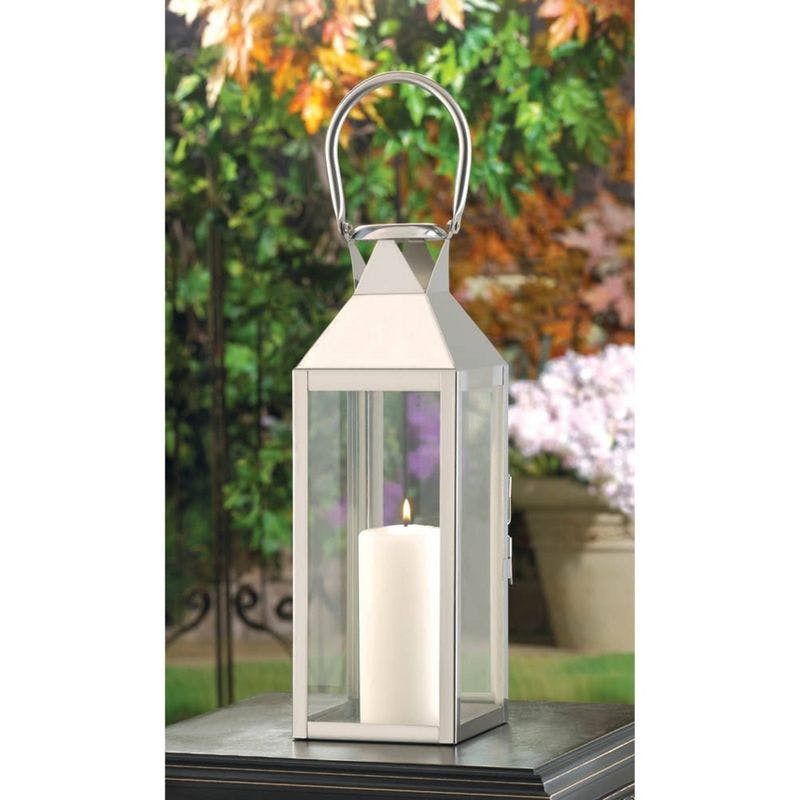 Elegant Manhattan 17.7" Iron and Glass Candle Lantern - Winter White