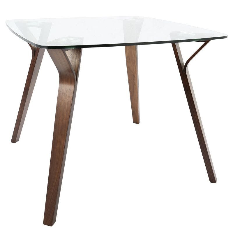 Folia 38" Square Glass and Walnut Mid-Century Modern Dining Table