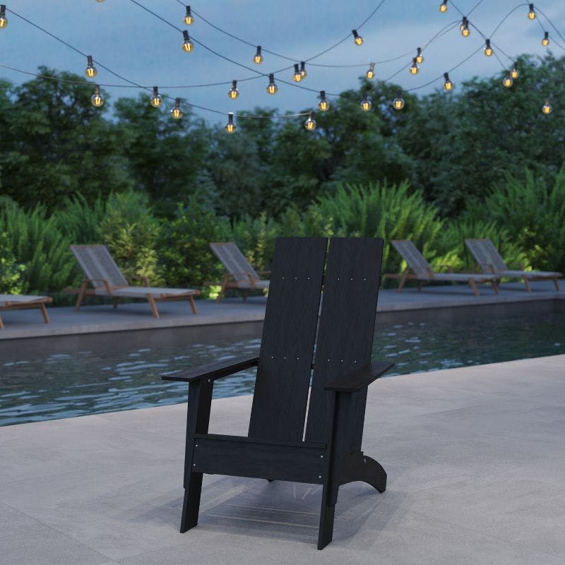 Sleek Modern Black Poly Resin Adirondack Patio Chair