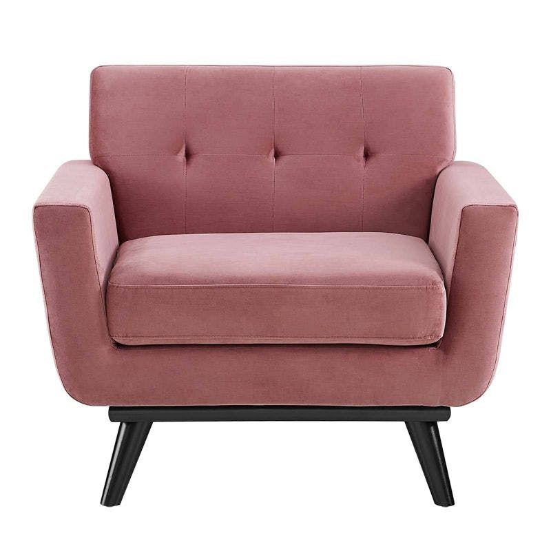 Dusty Rose Velvet Accent Chair with Tufted Back and Wood Legs