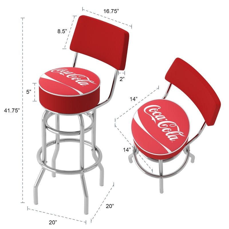 Adjustable Swivel 31'' Metal Bar Stool with Coca Cola Logo