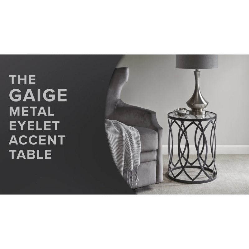 Gaige 16" Round Gold Metal & Glass Eyelet Accent Table