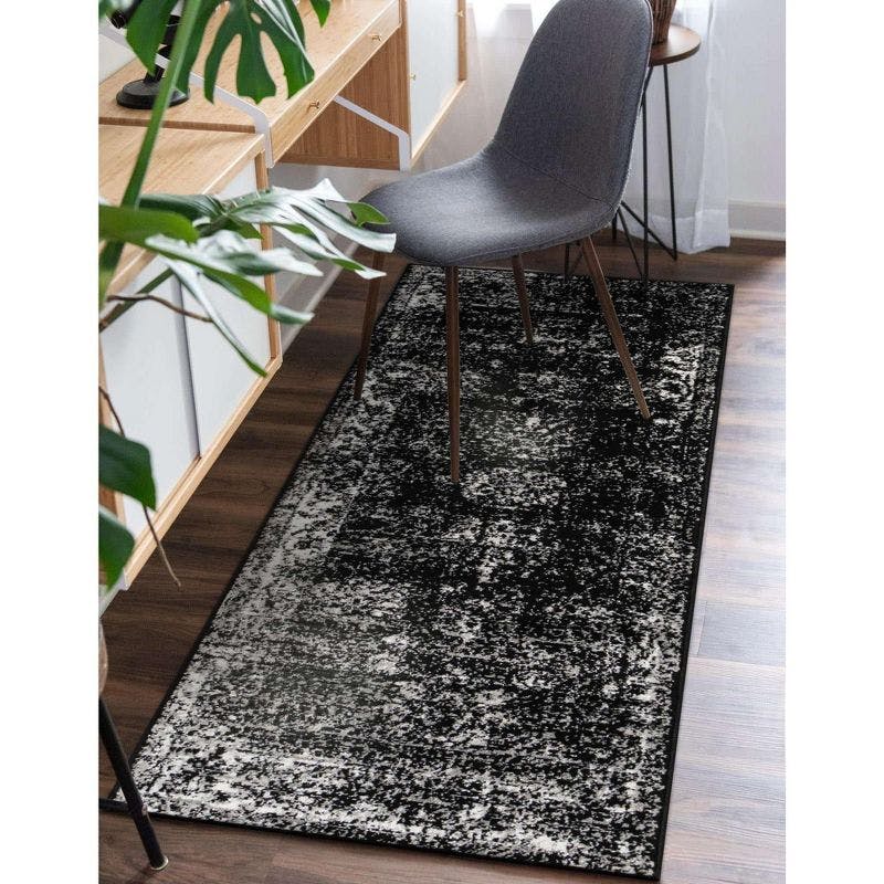 Chic Black Synthetic Indoor Runner Rug, Easy-Care and Stain-Resistant