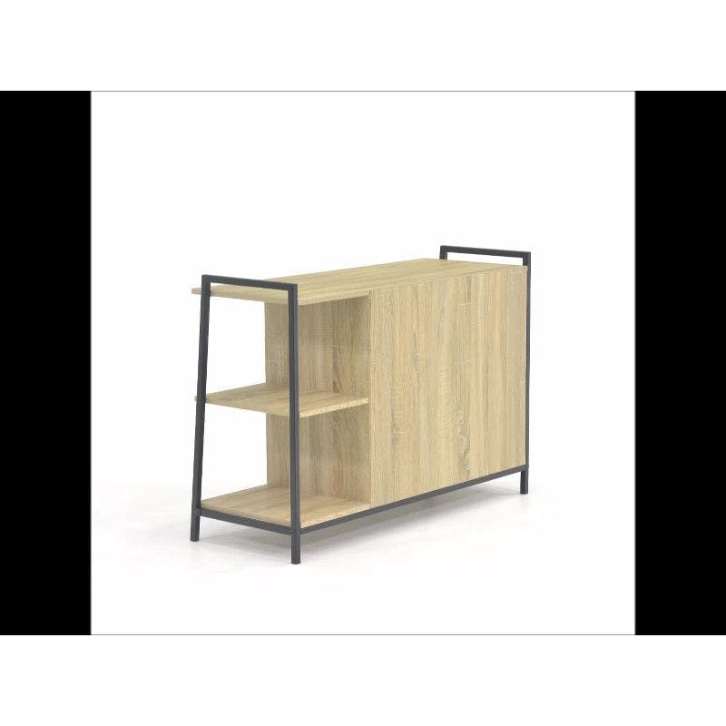 Charter Oak and Black Metal 3-Drawer Dresser with Open Shelves