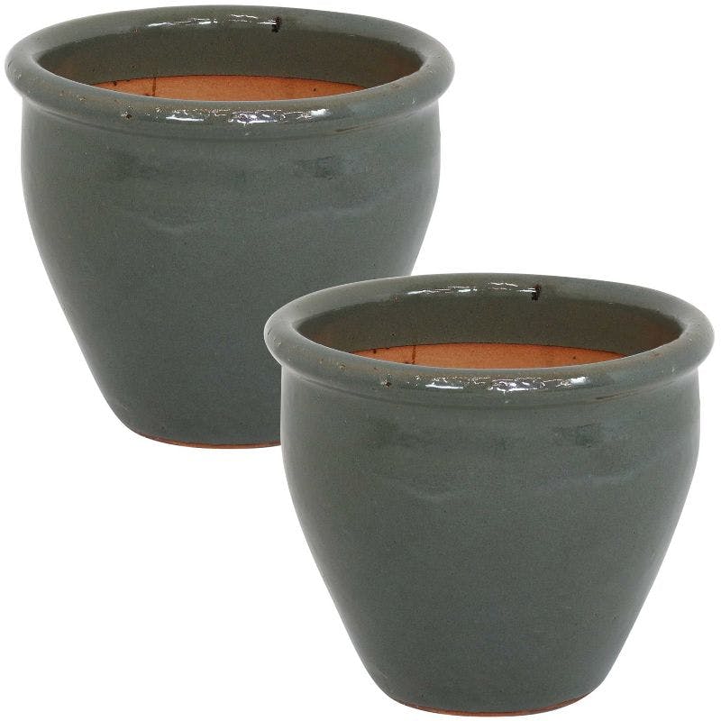 Chalet Glazed Ceramic Indoor/Outdoor Planters, Gray - Set of 2
