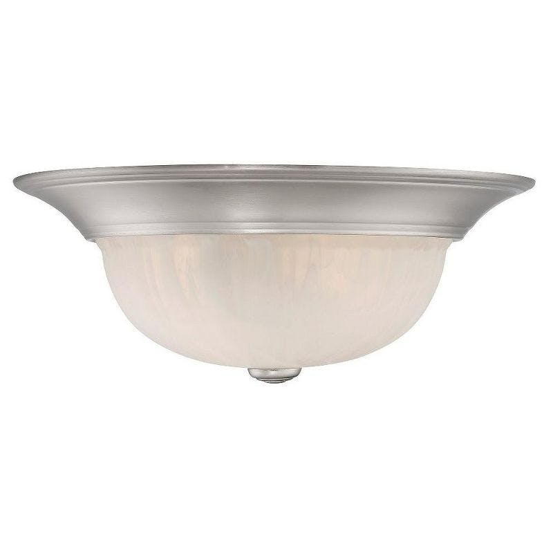 Mission Style Satin Nickel 2-Light Flush Mount with Ribbed Marble Glass