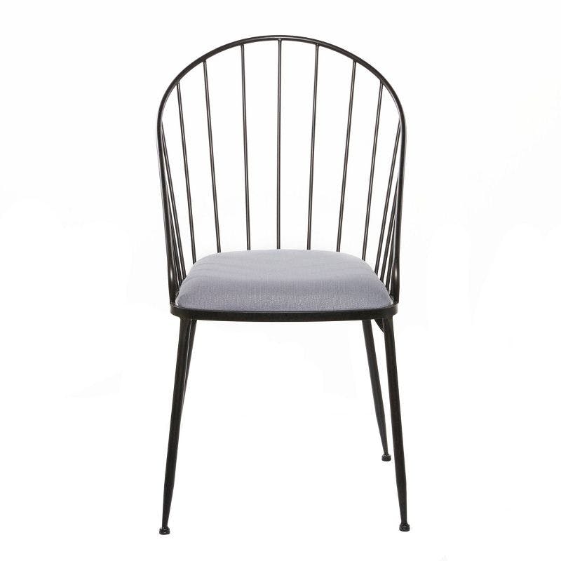 Elegant Black Metal High-Back Windsor Side Chair with Cushion