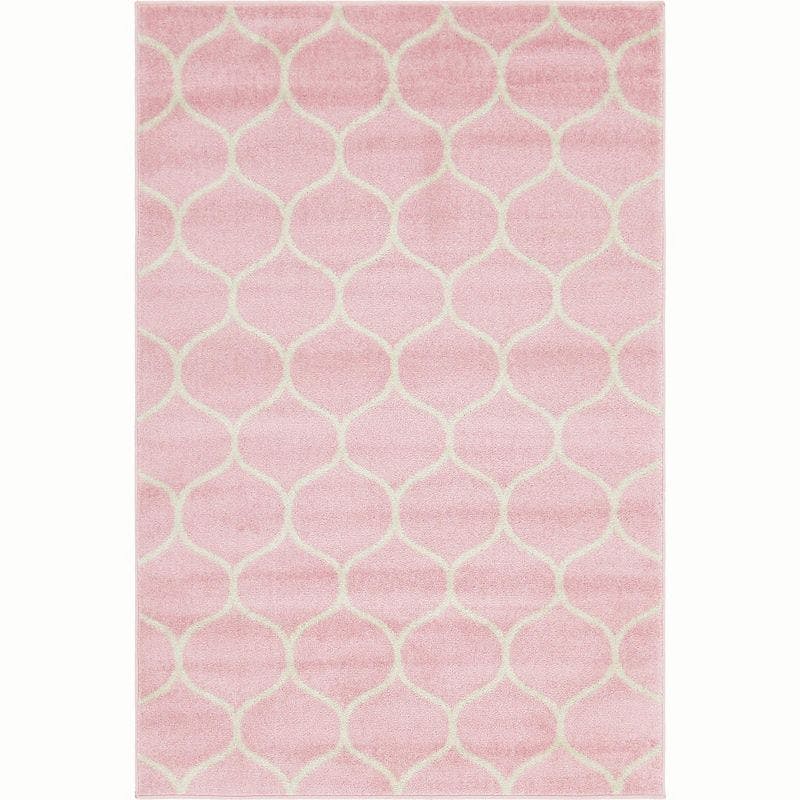 Easy-Care Pink Trellis Synthetic Area Rug 4' x 6'