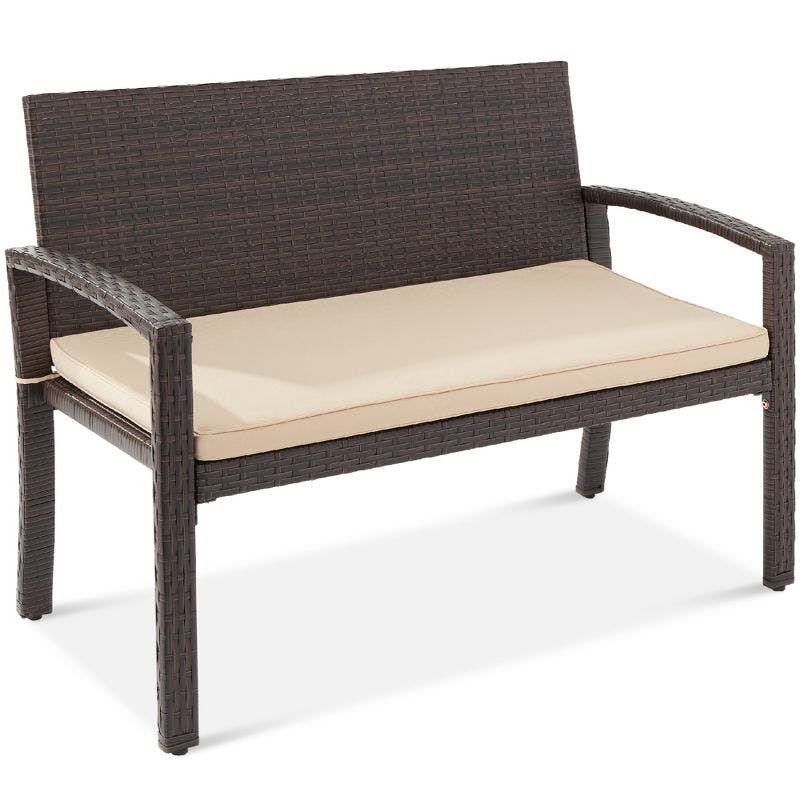 Curved Backrest Weather-Resistant Wicker 2-Person Patio Bench - Brown/Tan