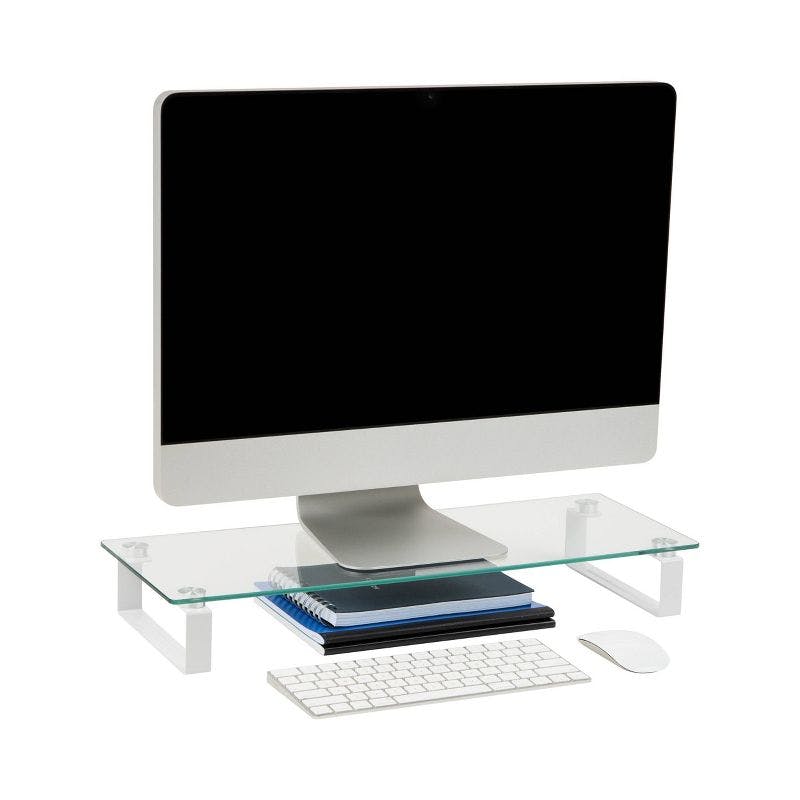 Elevate Clear Glass Monitor Stand with Organizational Space
