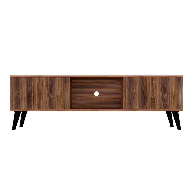 Nut Brown 63" Media Console with Concealed Storage and Open Shelf