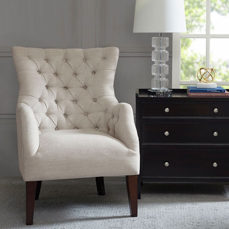 Ivory Elegance Tufted Wingback Accent Chair with Tapered Legs