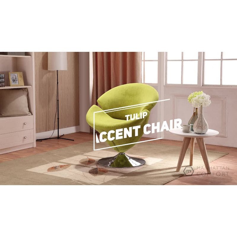 Blossom Unfolding Green Velvet Barrel Swivel Accent Chair