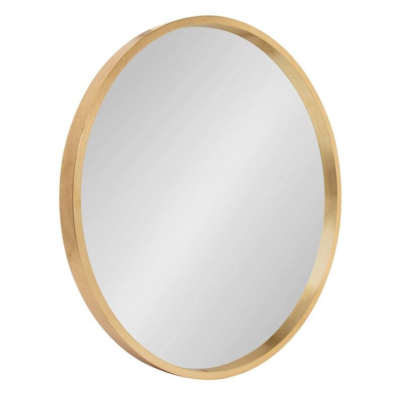 Elegant Round Gold Wood Framed Wall Mirror - 21.6" Diameter