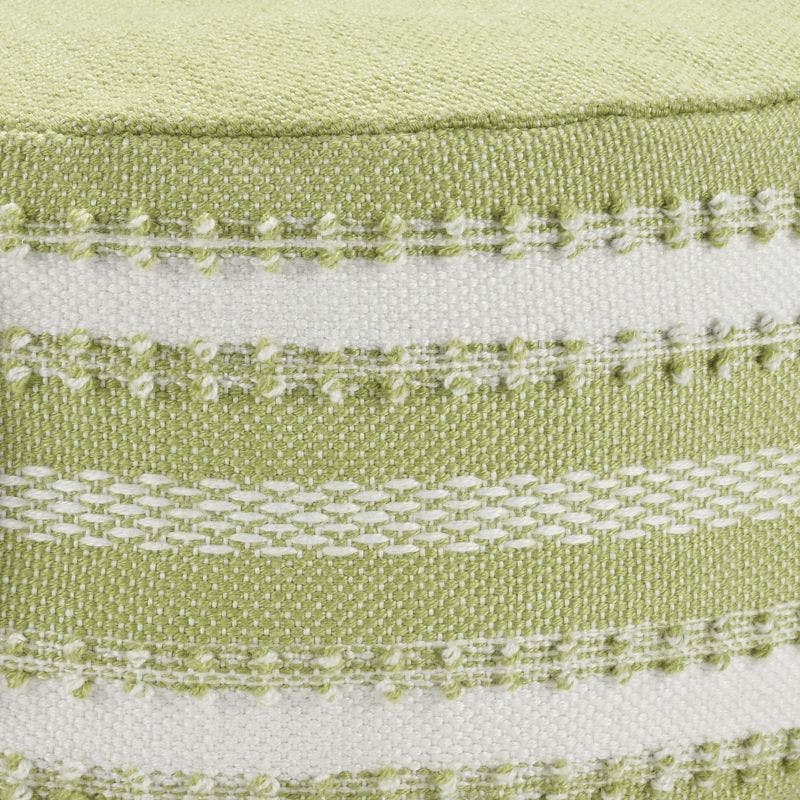 Casual Geometric Green and White Woven Outdoor Pouf 20" x 20" x 12"