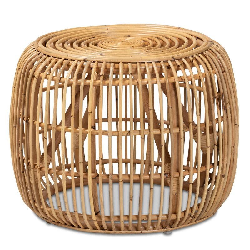 Tropical Oasis Natural Rattan Round End Table with Bamboo Accents
