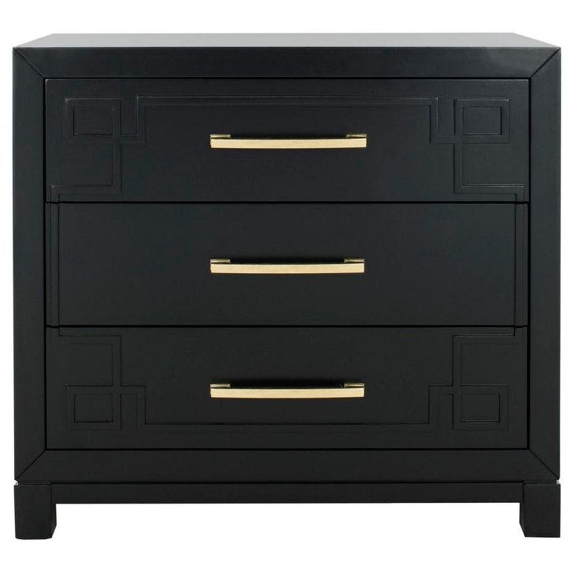 Transitional Black and Gold 3-Drawer Chest with Carved Details