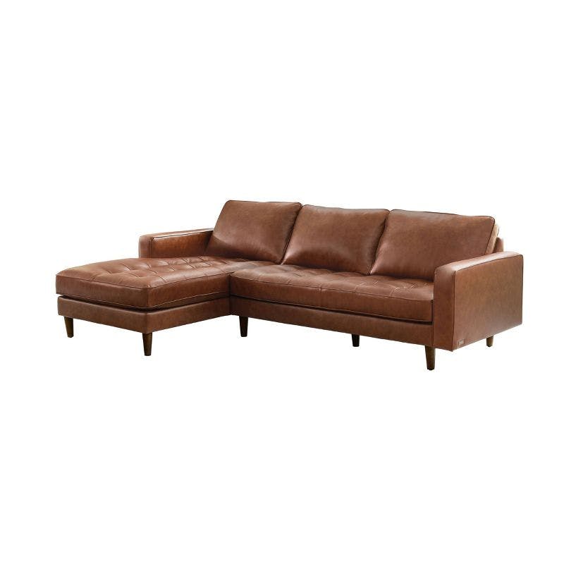 Hobbes Mid-Century Top-Grain Leather Brown Sectional Sofa