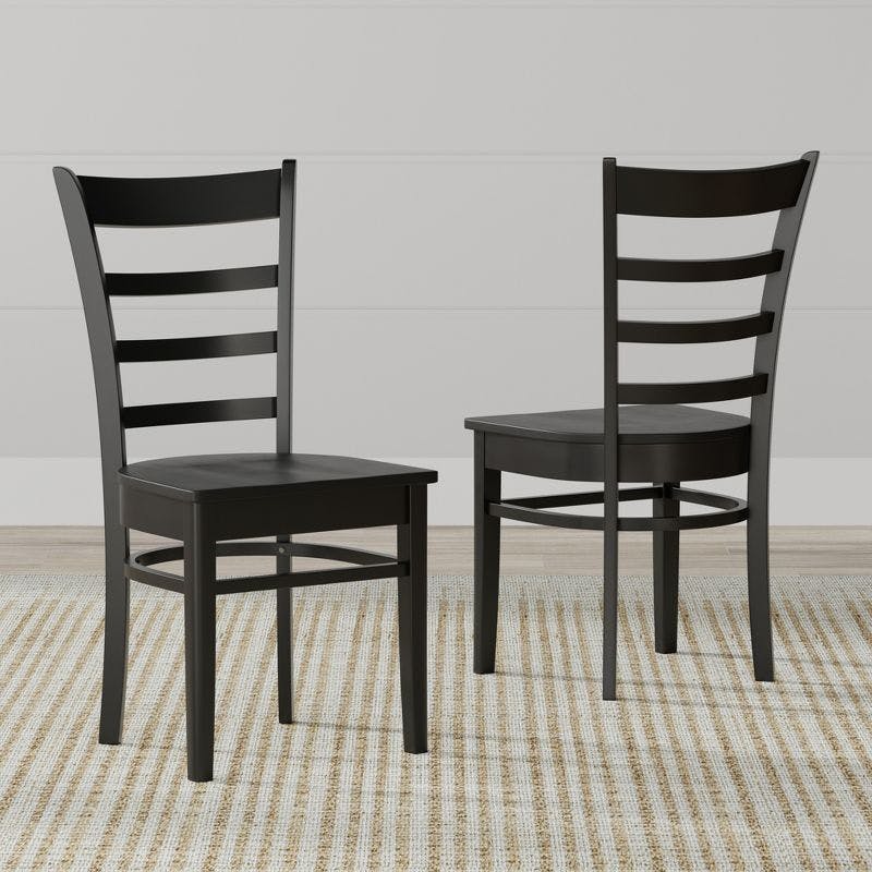 Modern Black Solid Wood Upholstered Slat Dining Chair