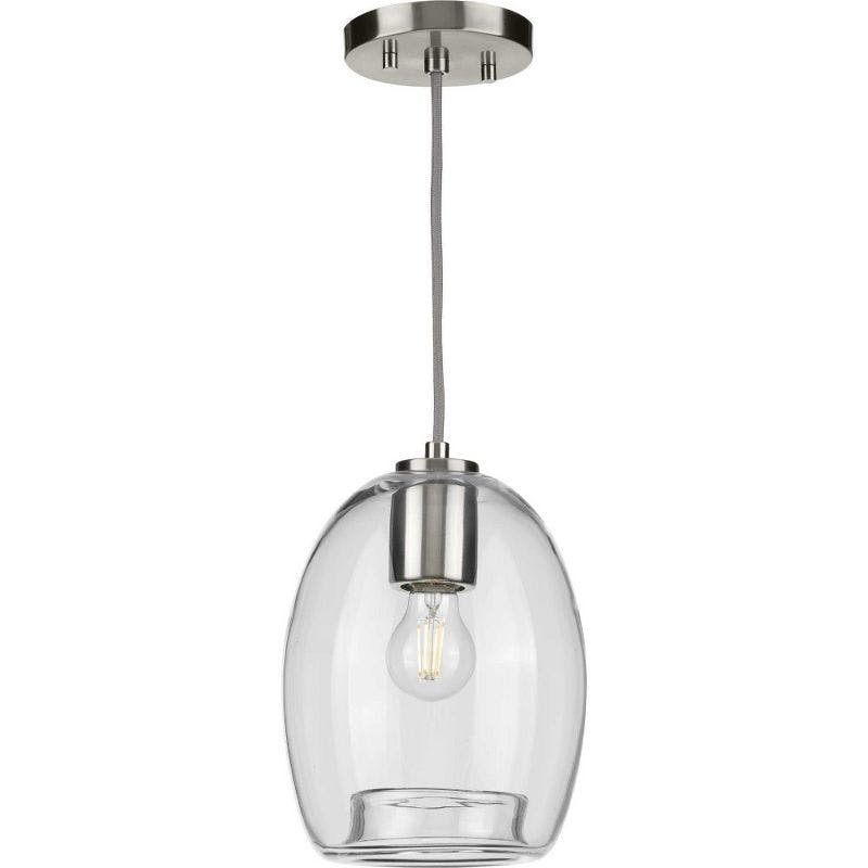 Caisson 7.88" Brushed Nickel Mini-Pendant with Clear Glass Shade