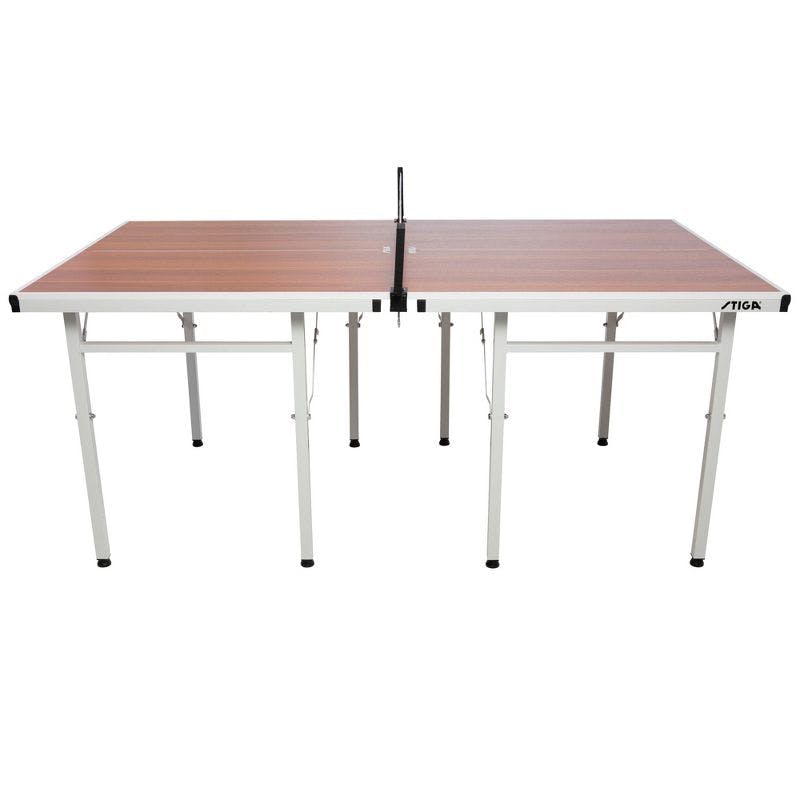 Compact Woodgrain Indoor Ping Pong Table with Folding Design and Net