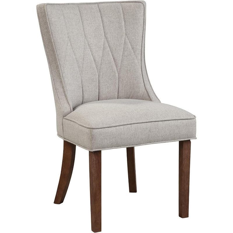 Transitional Rustic Gray Linen & Wood Parsons Side Chair