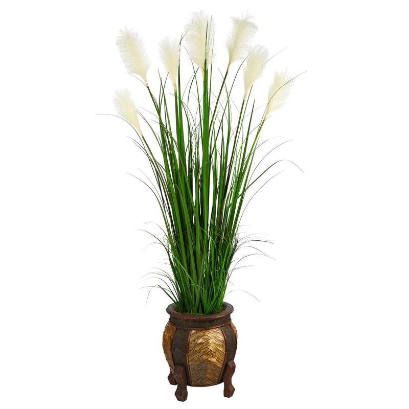 Evergreen Elegance 68" Faux Wheat Plume Grass in Decorative Planter