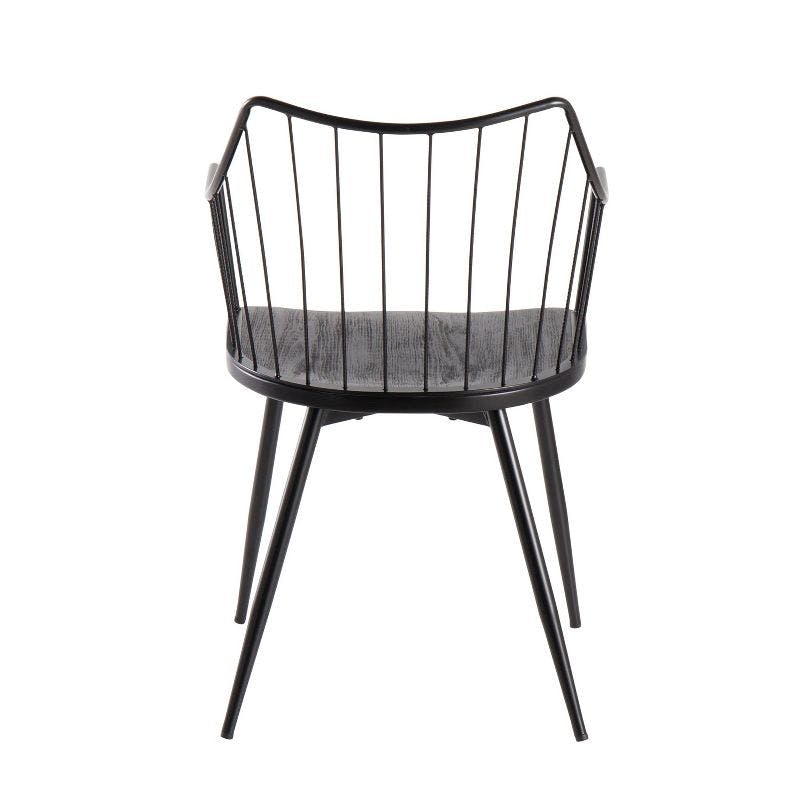 Winston Transitional Black Metal Arm Chair with Wood Seat