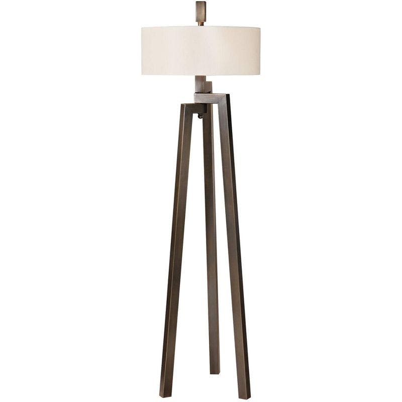 Mondovi Bronze Tripod Floor Lamp with White Linen Shade