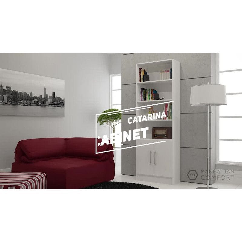 Catarina Sleek White Wood Cabinet with Concealed & Open Shelves