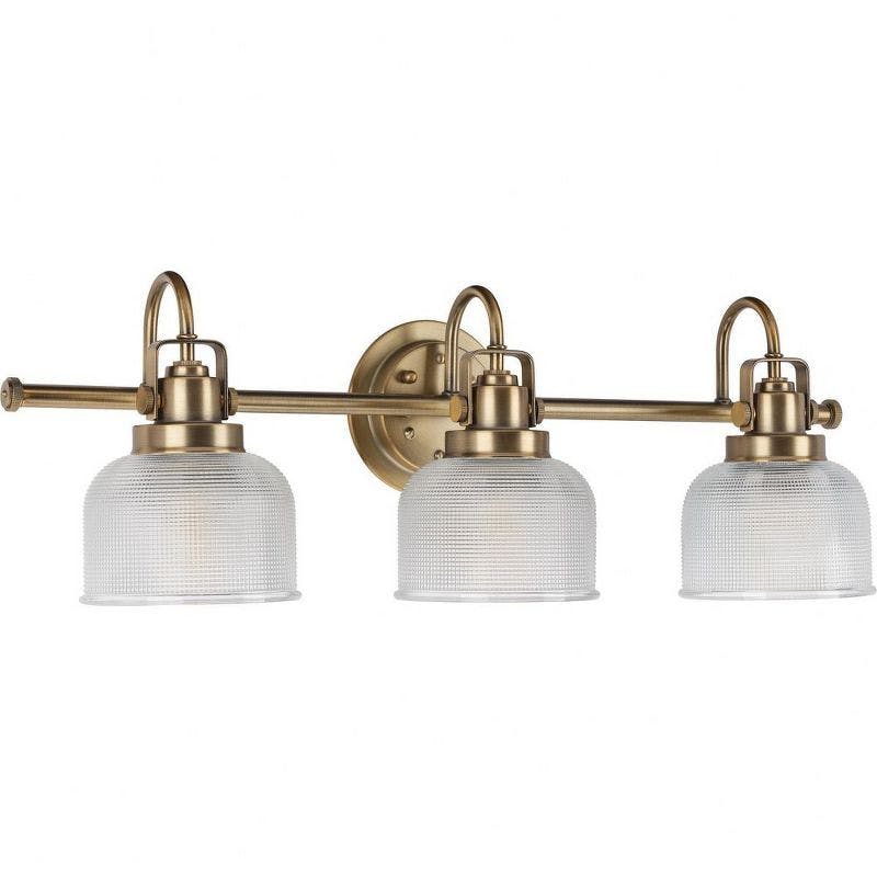 Archie Vintage Brass 3-Light Bathroom Vanity with Prismatic Glass Shades