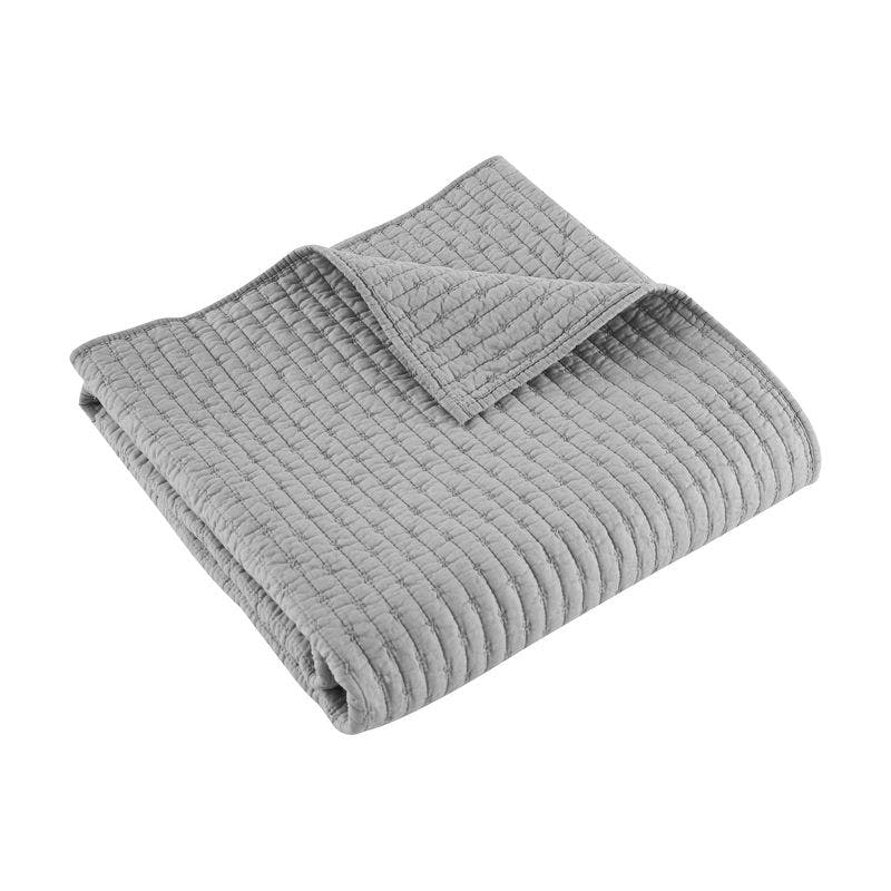 Hand-Stitched Light Grey Cotton Quilted Throw 50x60