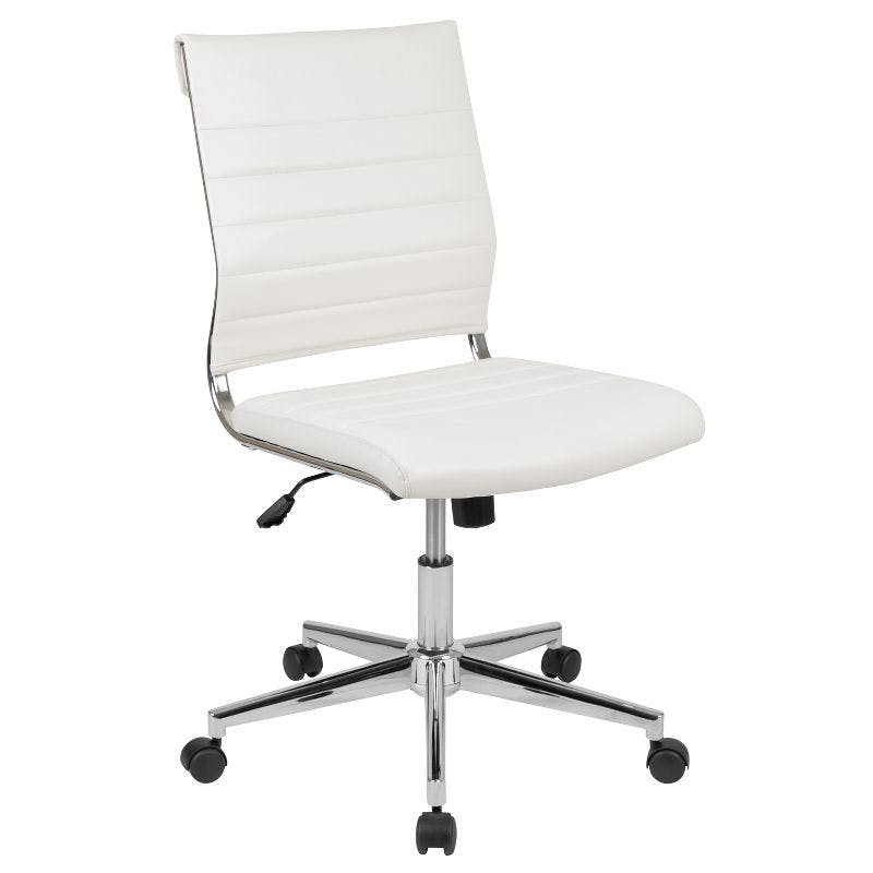 White Faux Leather Mid-Back Armless Swivel Executive Chair