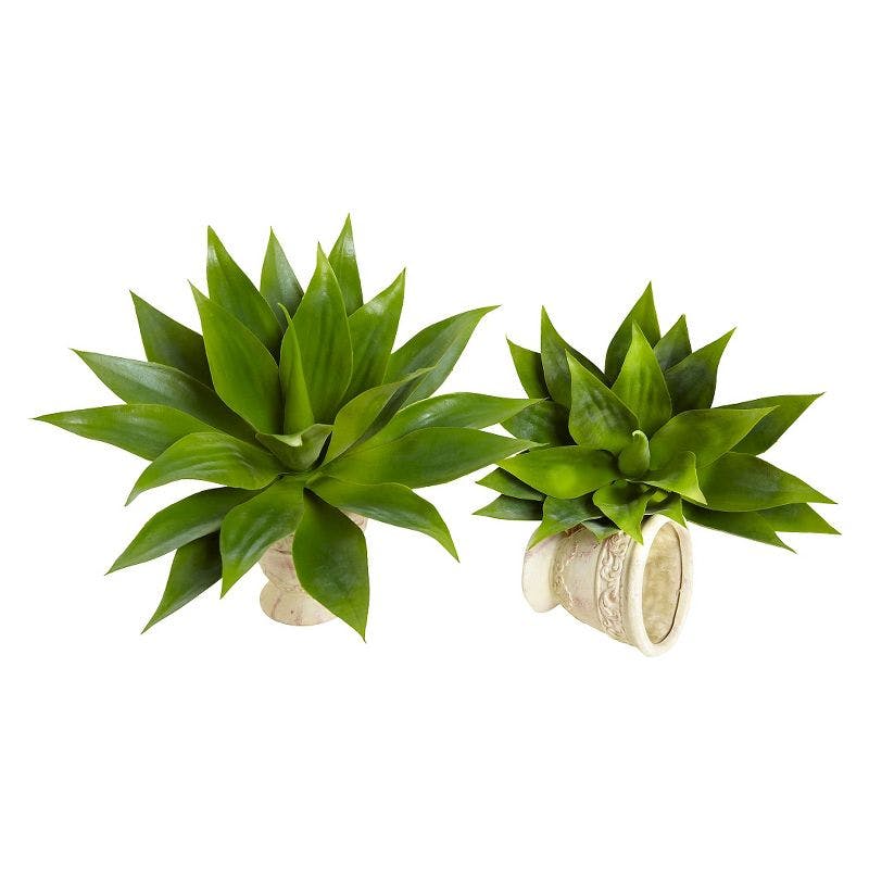 Tropical Twist 22.5" Silk Agave Succulent Set in Plastic Pots