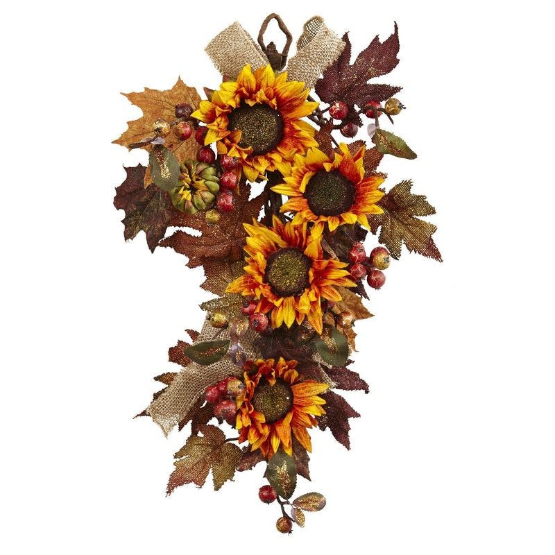Sunlit Autumnal Elegance 42" Sunflower & Berry Outdoor Teardrop