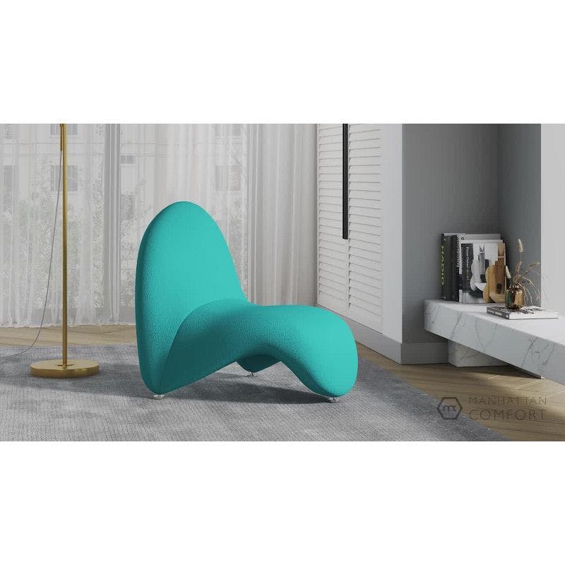 Sculptural Teal Wool Blend Geometric Metal Accent Chair