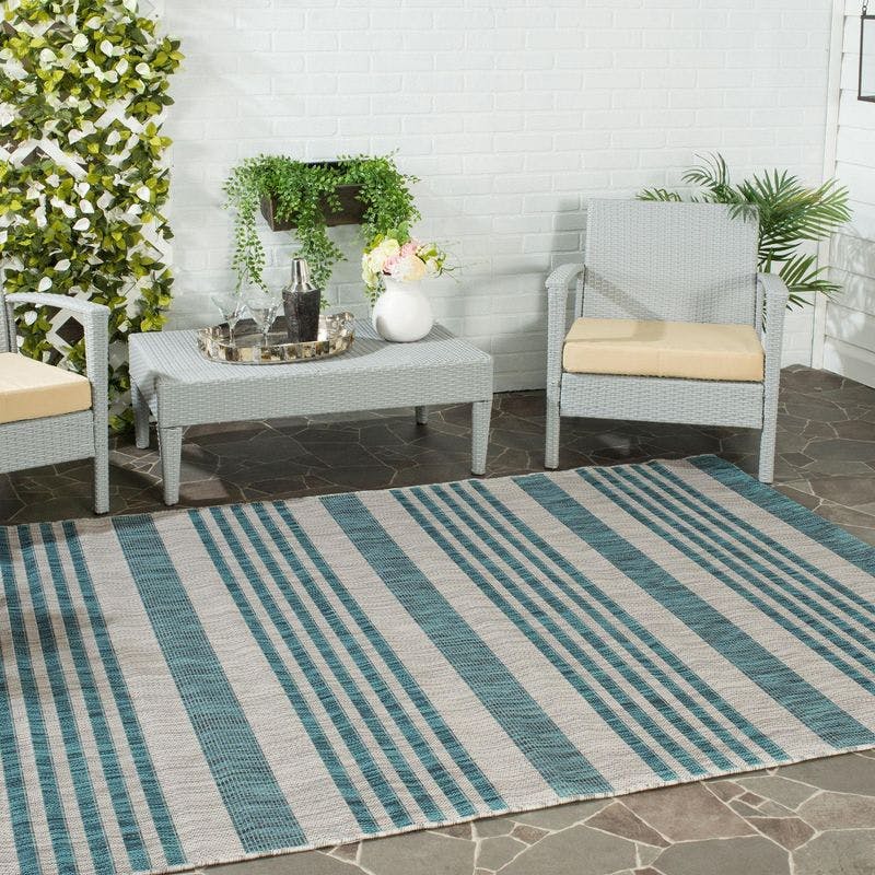 Grey/Blue Easy-Care Rectangular Synthetic 5' x 7' Area Rug