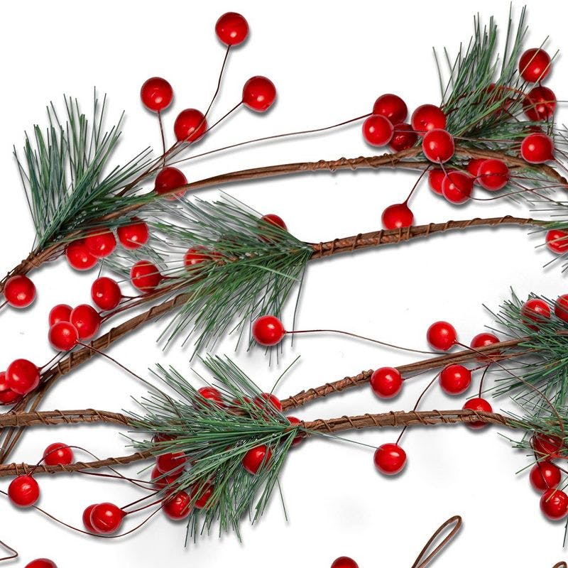 Festive Pine Needle and Berry Outdoor Garland - 6 ft