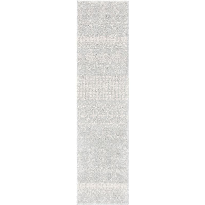 Ivory and Light Grey Hand-Knotted Boho-Chic Runner Rug - 2' x 13'