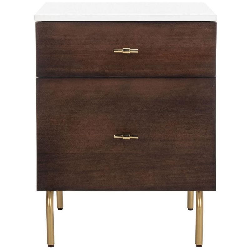 Transitional Genevieve Mahogany Nightstand with Gold Metal Legs