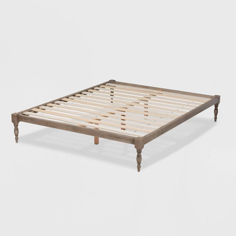 Iseline Antique Grey Solid Rubberwood Full Platform Bed Frame