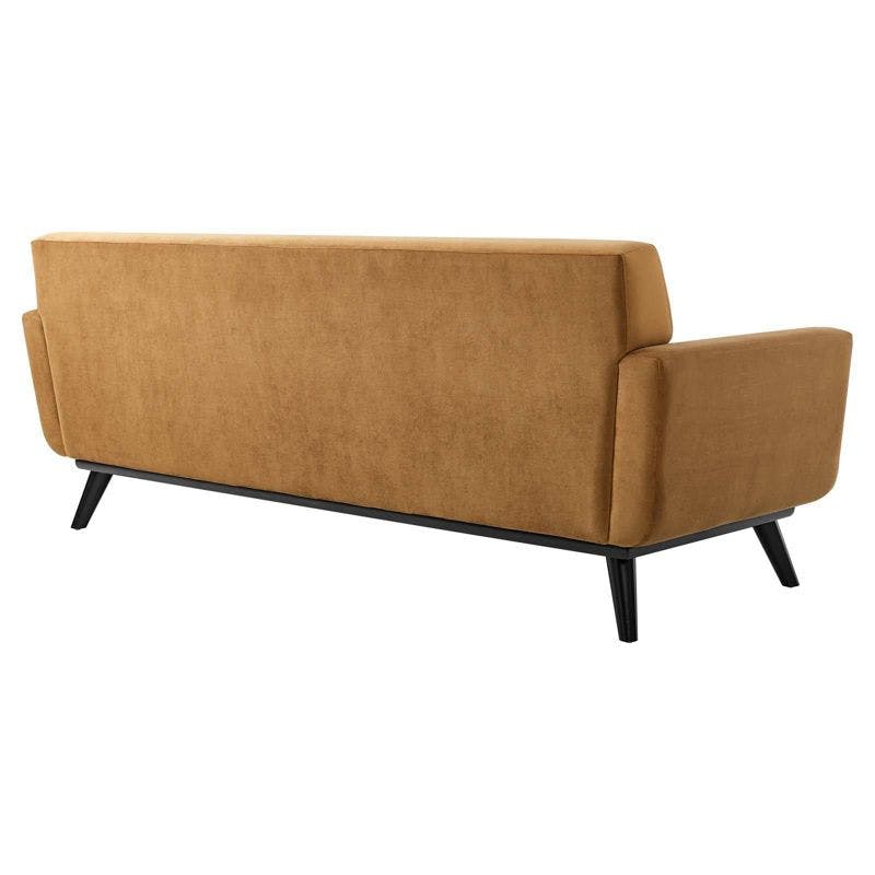Cognac Velvet Tufted Sofa with Removable Cushions, 91"