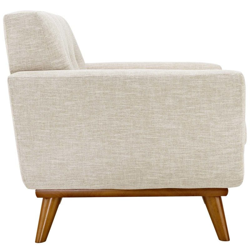 Cherry Wood Base Beige Upholstered Engage Armchair