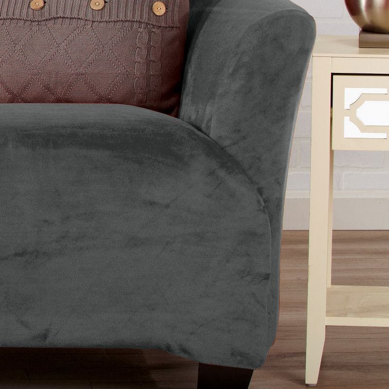 Gale Collection Wild Dove Grey Velvet-Plush Stretch Sofa Slipcover